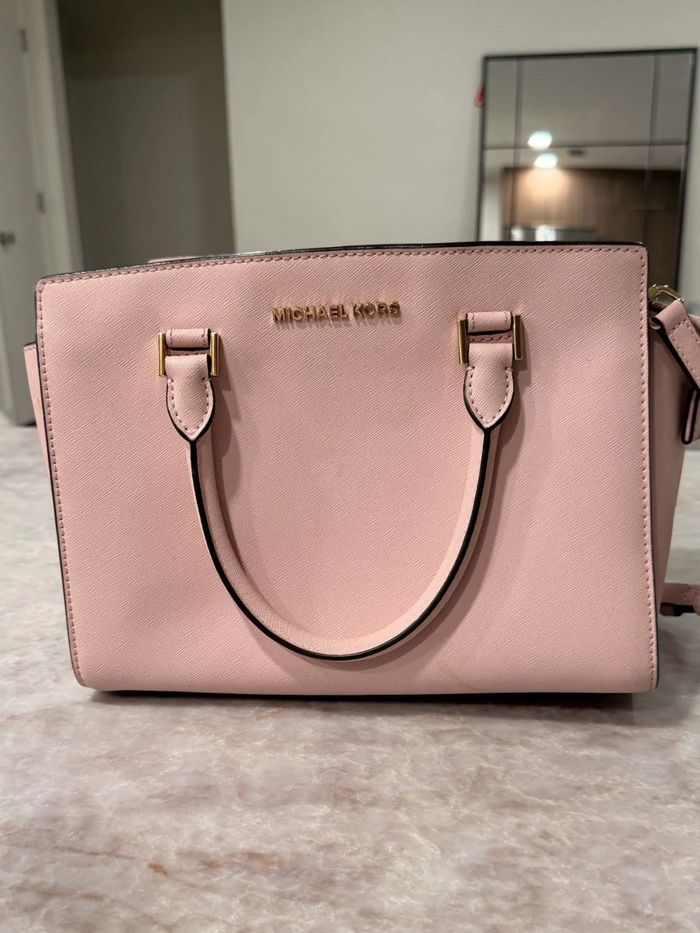 Michael Kors Pink Saffiano Leather Satchel with Crossbody Strap
